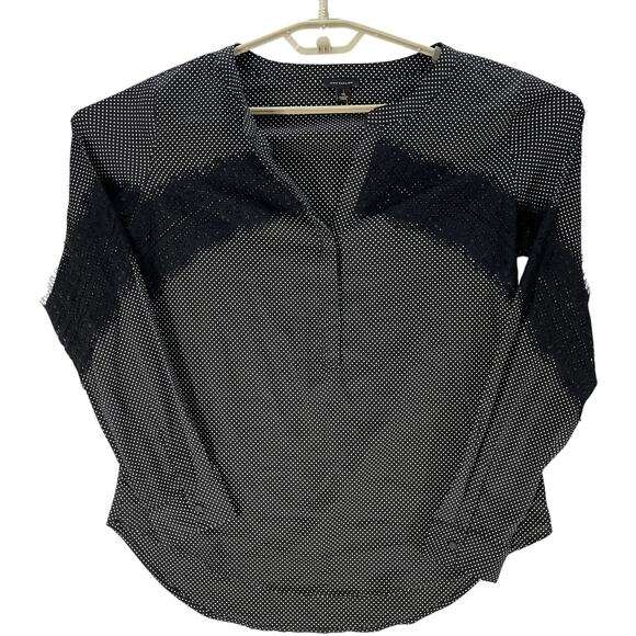 Ann Taylor Blouse Women Size M Black White Polka Dots Lace Detail Long Sleeves - Picture 1 of 5